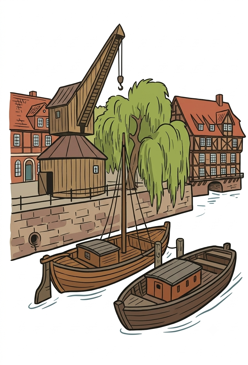 Lüneburg – der historische Stintmarkt mit Ilmenau und dem alten Kran
